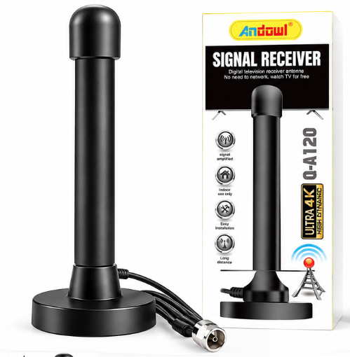 Antena TV digitala de interior 4K DVB T neagra Andowl Q A120